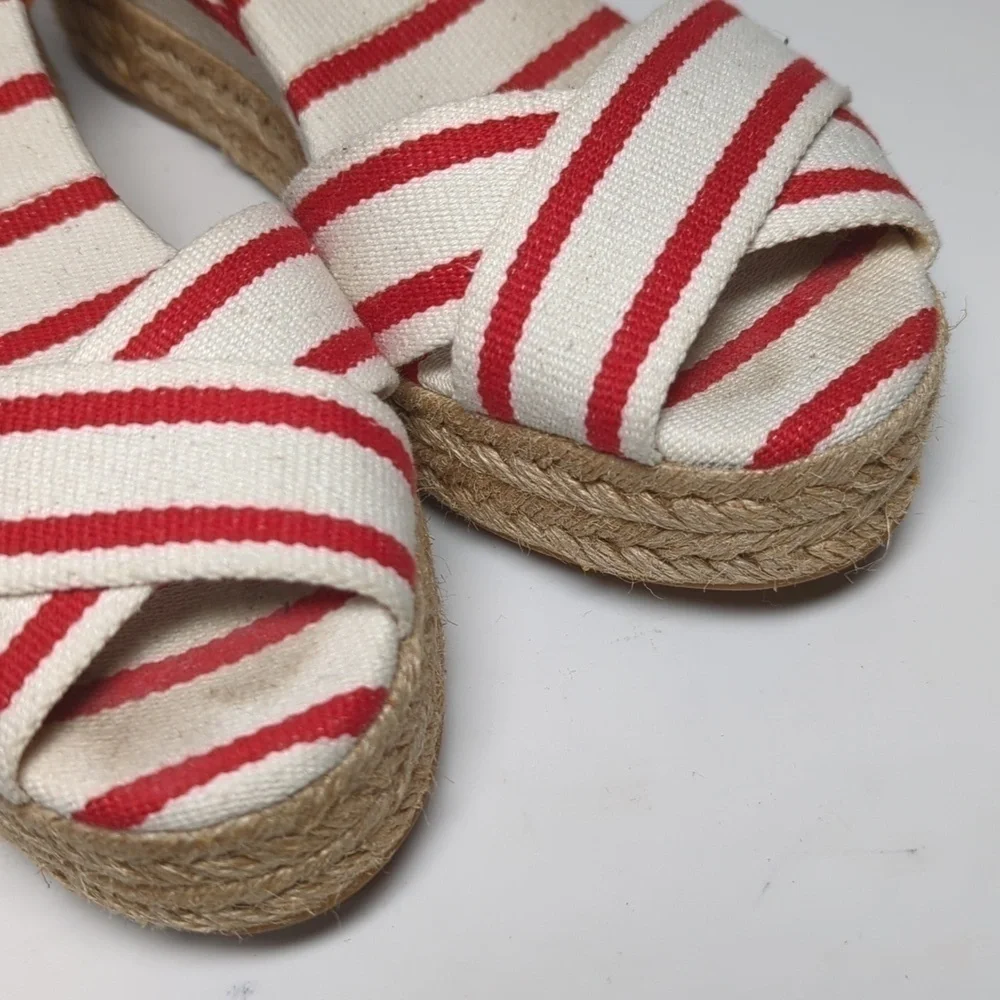 Tory Burch Karissa canvas wedge espadrille platform sandals womans size 9